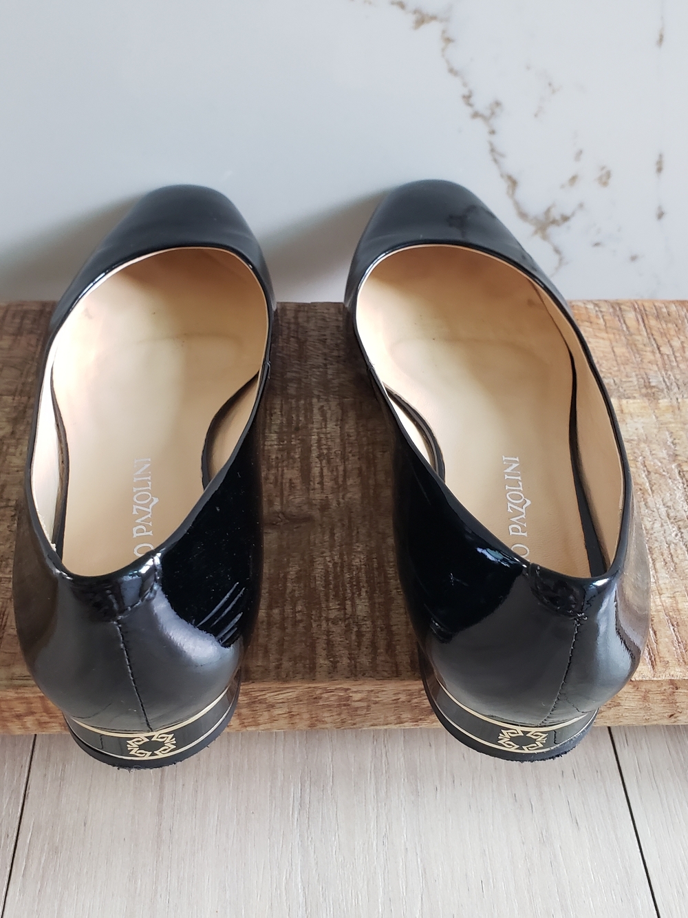 Carlo Pazolini Italian Flats Patent Black Low Heel Ballet Slips Gold Trim Sz 36 - Picture 8 of 11